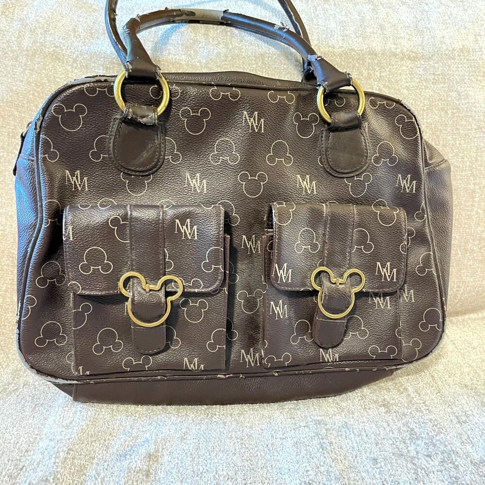 Disney‎ Mickey Mouse Monogram Brown Satchel Handbag Purse